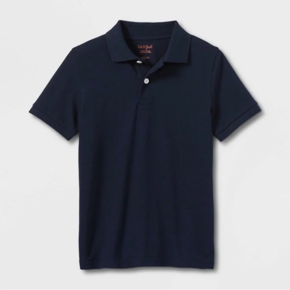 CAT & JACK Boys' Short Sleeve Pique Uniform Navy Polo Shirt - L (12/14)